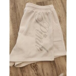 PINK Victoria's Secret Ivy Fleece White Relaxed Shorts Rhinestone Logo Large NWT